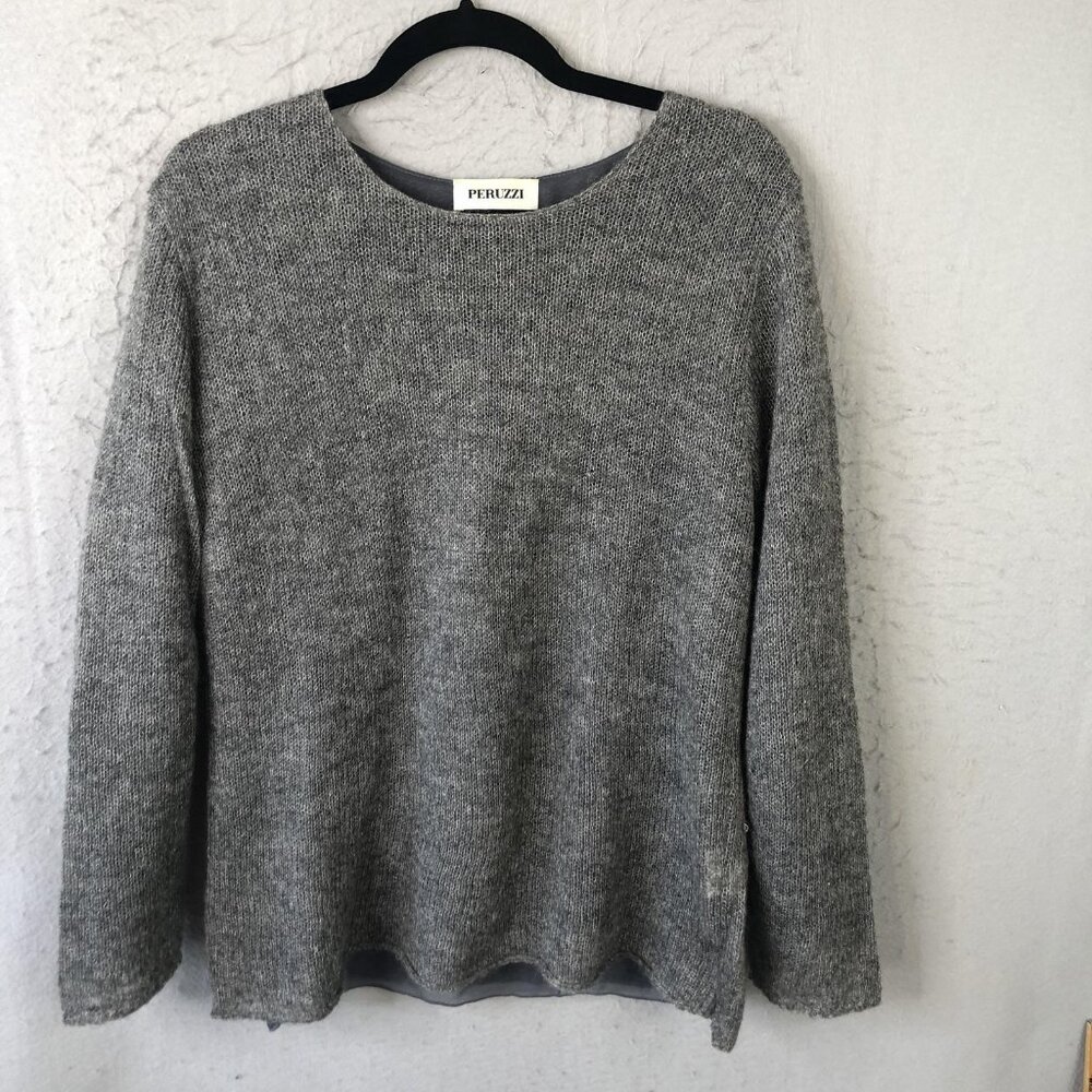 Peruzzi Sweater Womens 40 Gray Super Kid Mohair Blend Pullover Knit Italy